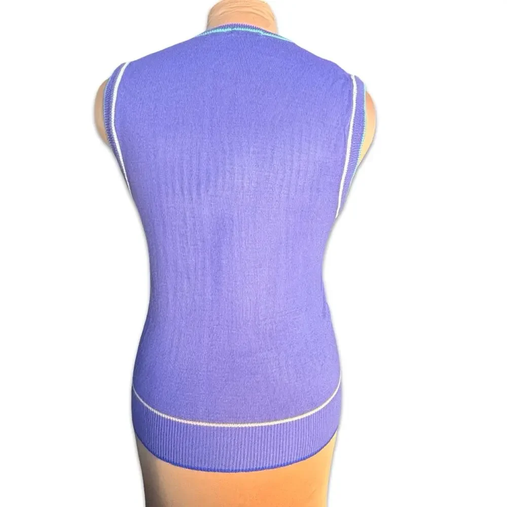 Vintage 90s Purple Sweater Vest V Neck Preppy Tennis Country Club Knit Medium